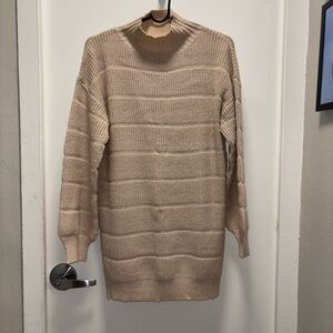 Tan Striped Knit Sweater Dress